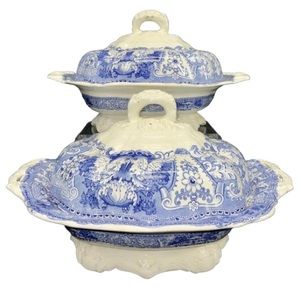 Adams Delphi Covered Vegetable Dishes (set of 2) 1830s